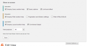 Views screen options