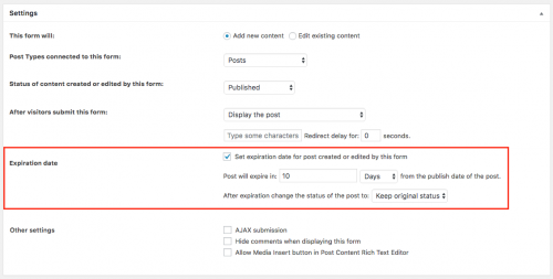 Forms post expiration options in a form