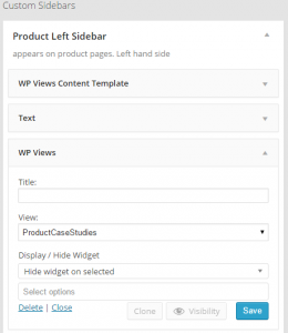 Product Left Sidebar with the WP Views widget to display the ProductCaseStudies view