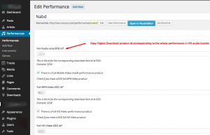 A simplified version of the ‘Edit Performance’ screen, showing the input fields for storing EDD ids.