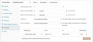 Settings for a Bookable product (wooCommerce Booking plugin)