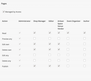 Pages managed by Access roles