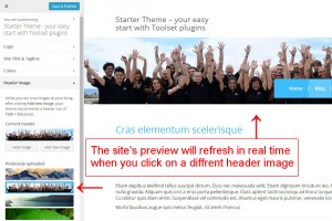The site’s preview will refresh in real time when you click on a different image.