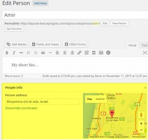 Address field in the WordPress admin