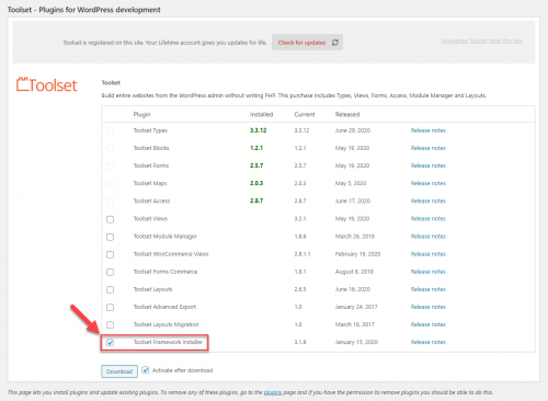 Installing Toolset Framework installer