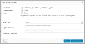 Header Elements cell’s Controls for displaying social icons and contact information