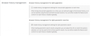 Disabling history management on AJAX parametric searches