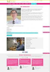Top part of the Single Surgeon page - front-end