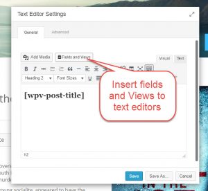 Fields and Views button in the BB Text Editor
