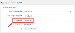 Slug of the “Beer Brands” on the custom post type editing page