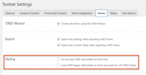 Styling section of the CRED Forms Settings