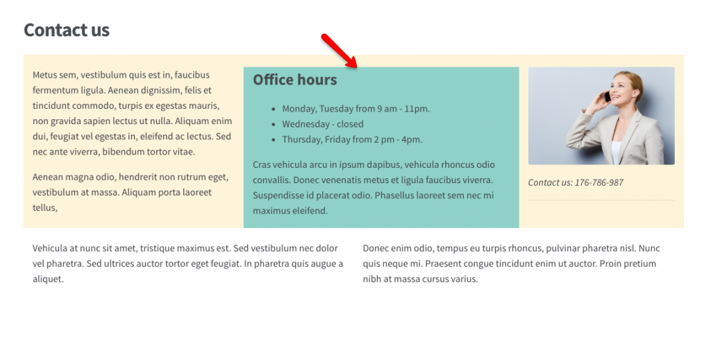 Example layout with classes applied on the cell level - front-end view