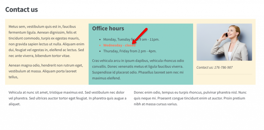 Example layout with a class applied inside a cell - front-end view