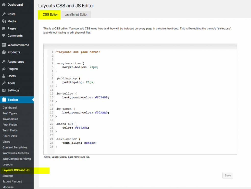 Layouts CSS Editor