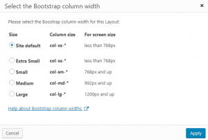 Dialog for selecting a layout's column width