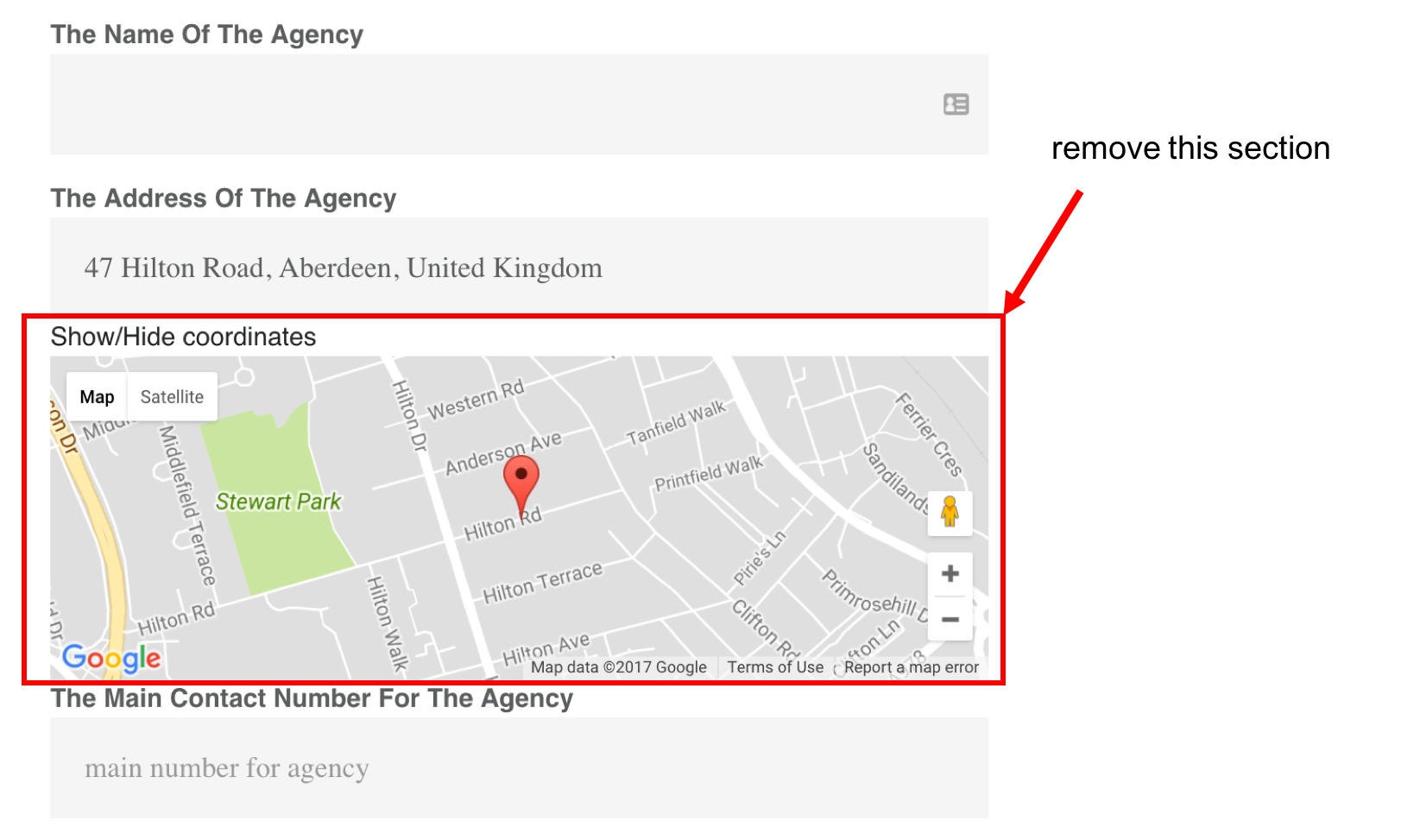 Remove Map And Show/hide Coordinates From Address Entry - Toolset