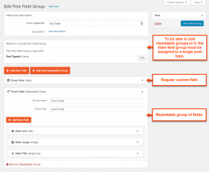 Repeatable group added to a regular group of custom fields