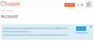 Invitation to join Toolset contractors club