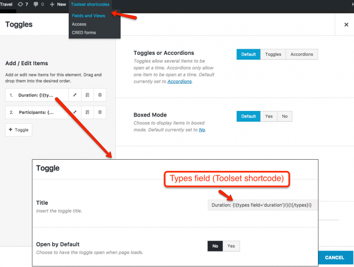 How to use Toolset shortcodes as arguments in your page builder elements