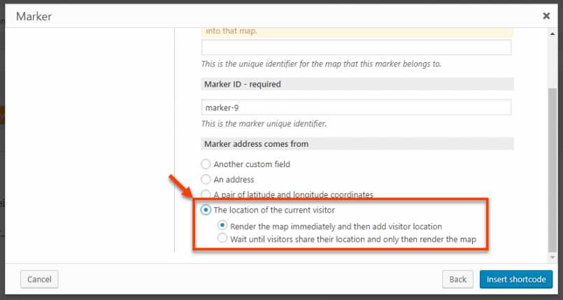 Creating a map marker that displays current visitor's location