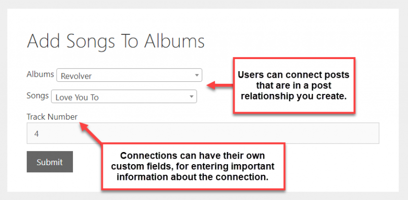 CRED Relationship Forms allow you to connect related posts from the front-end