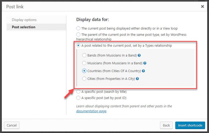 Selecting the grandparent post type and the relevant relationship