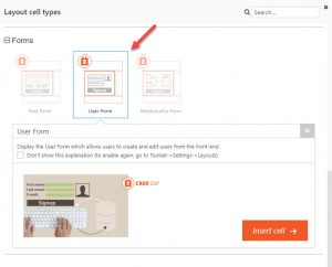 User Form insertion dialog