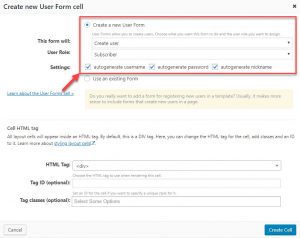 User Form options during insertion