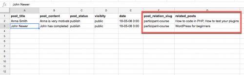 CSV file with post relationships