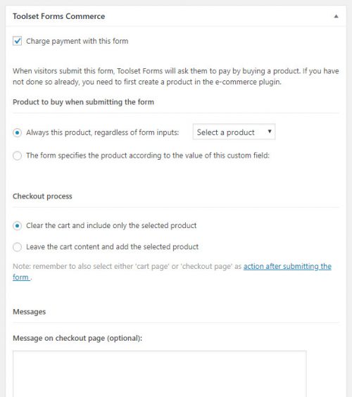 Toolset Forms Commerce Settings Expanded