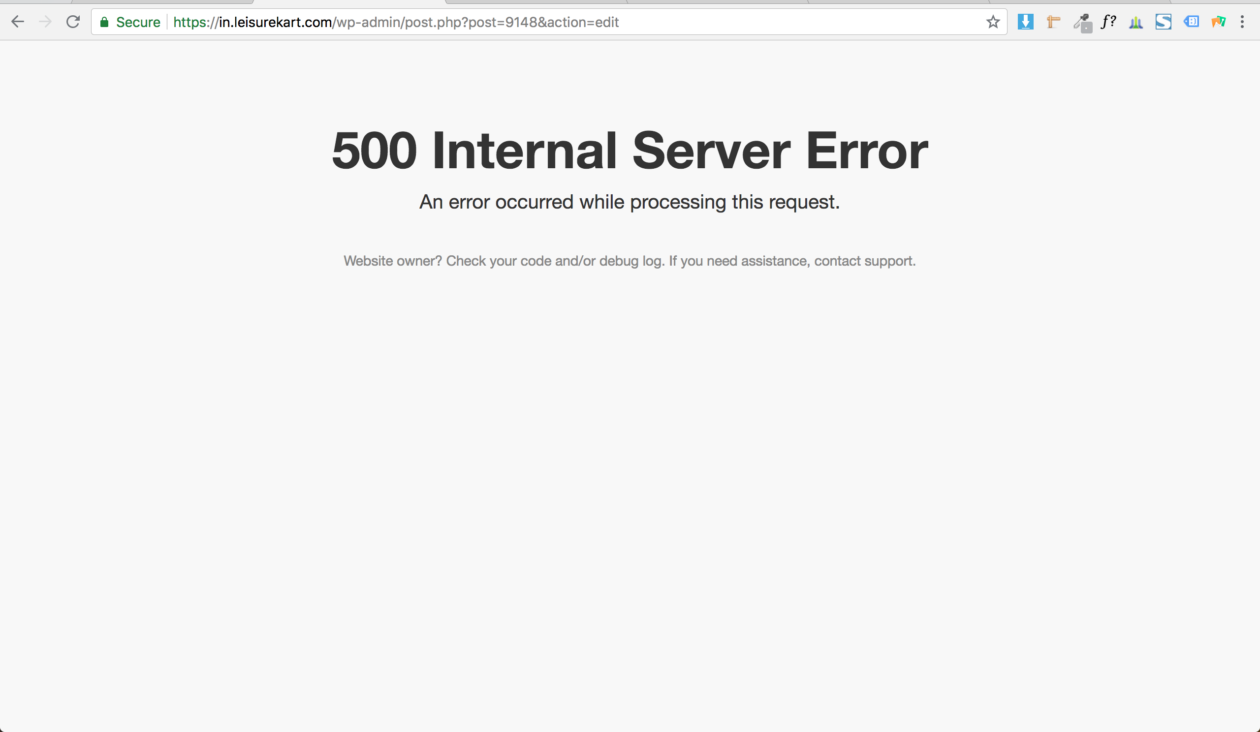 500 Internal Server Error when I edit any post - Toolset