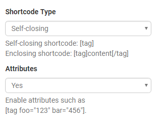 Defining shortcode type and attributes