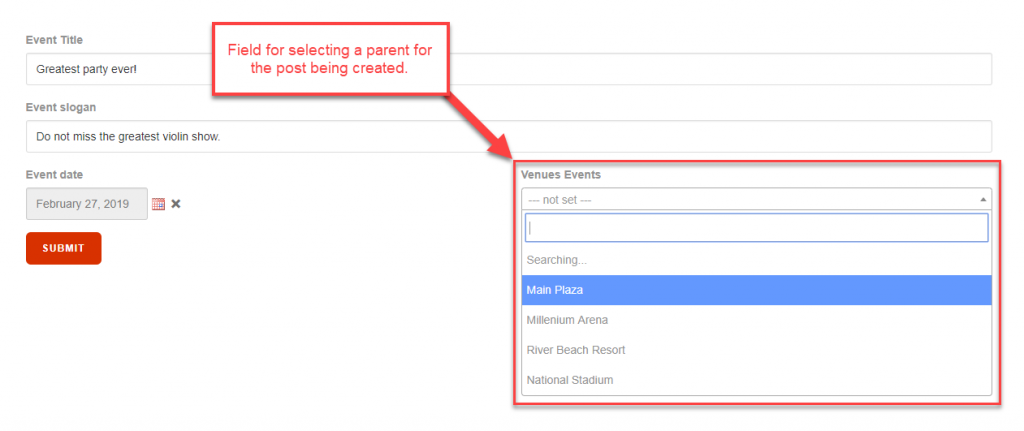 Form for creating child posts with a selector for the parent post.