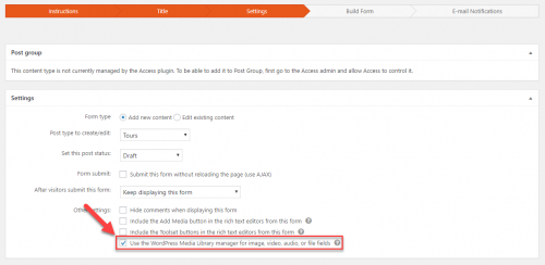 Option to Use the WordPress Media Manager With the Form