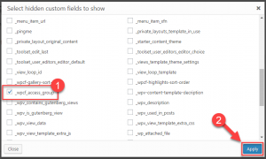 Select hidden custom fields to show dialog