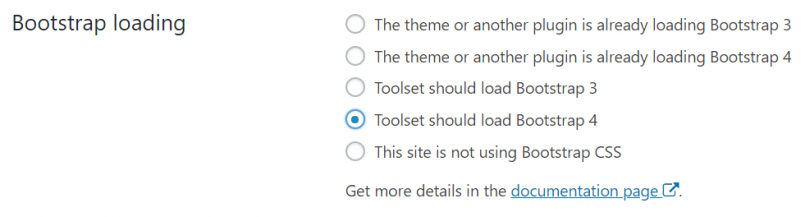 Bootstrap loading options in Toolset settings