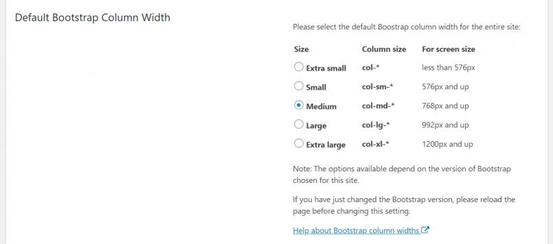Selecting the default Bootstrap column width for Layouts
