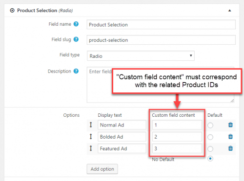 Setting up a custom field with values that correspond to the related Product IDs