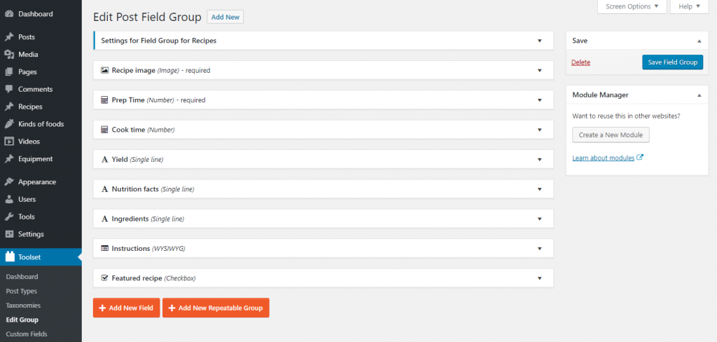 Editing Post Field Group with Toolset