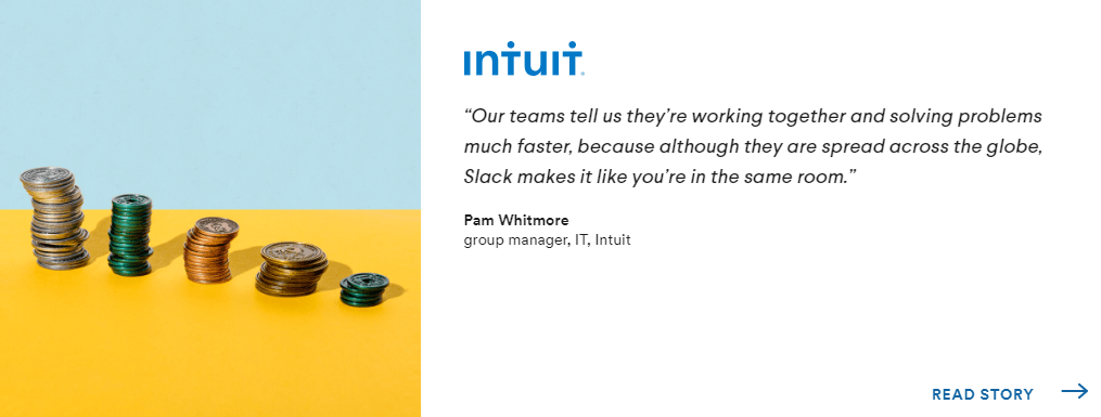 Testimonial from Intuit on the website of Slack