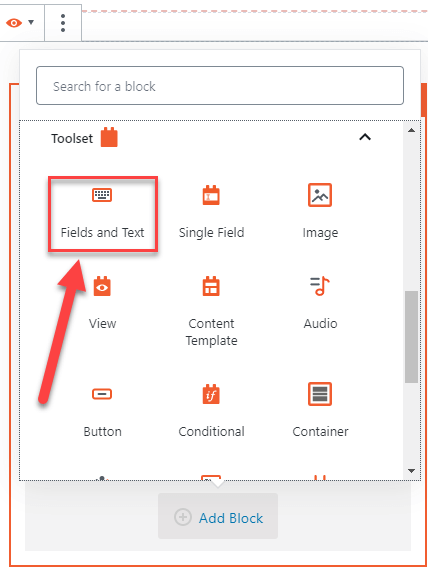 Toolset Fields and Text block