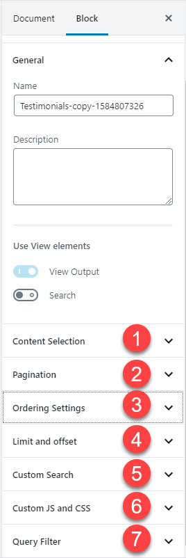 Sidebar settings for View Block