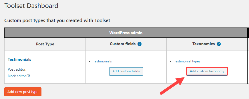 Create custom Taxonomy from Dashboard