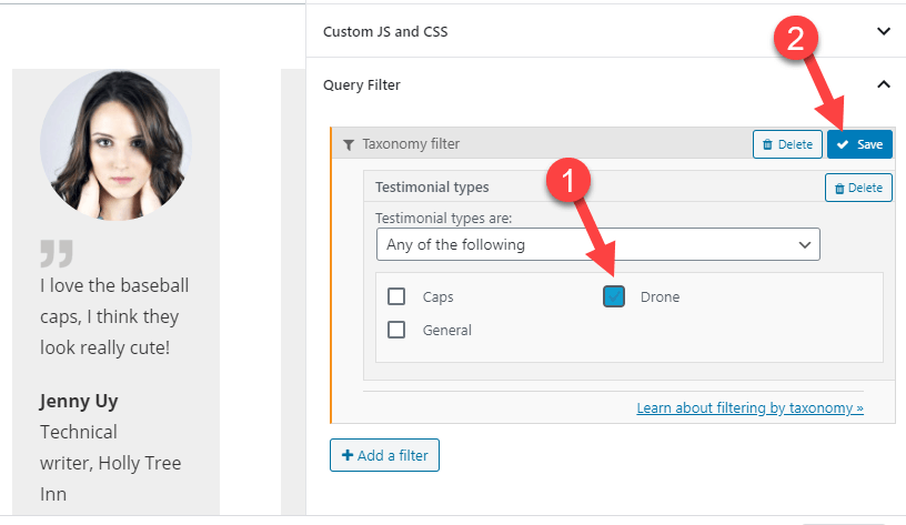 Select taxonomy value to be filtered