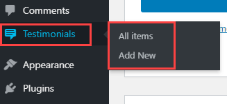 New Post Type Testimonials in the Menu