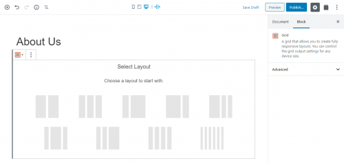 Selecting a layout for your Grid block