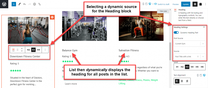 Setting a dynamic source for a heading in a custom list of posts