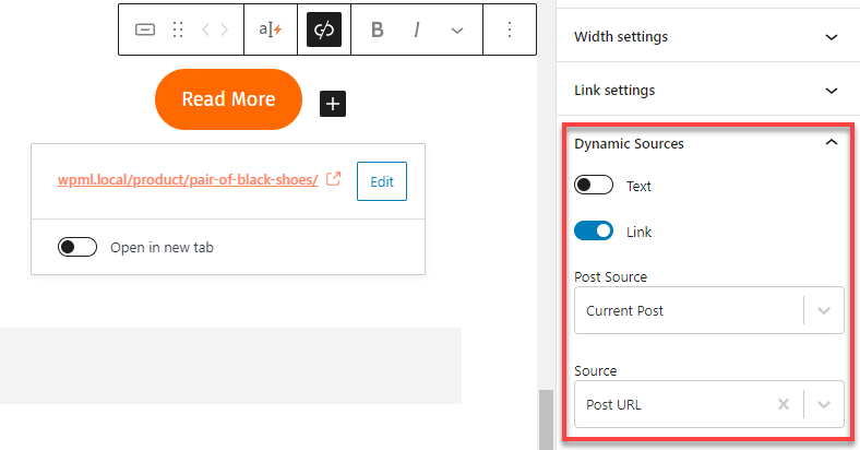 Toolset Dynamic Sources inside the core Buttons block