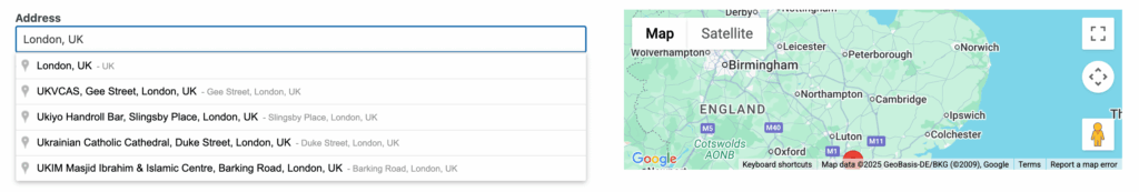 Autocomplete suggestions in Google Maps